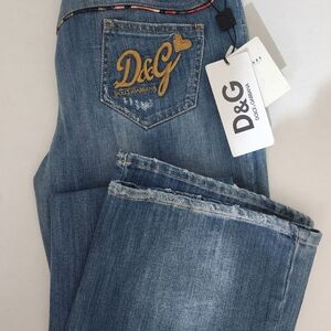 D&G Dolce & Gabbana Jeans Women’s IT 44 W30 Bootcut Distressed Blue Denim NWT